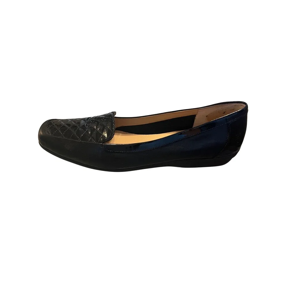 Easy Spirit ESJESSA Womens Black Leather Quilted‎ Patent Square Toe Loafers 9 M